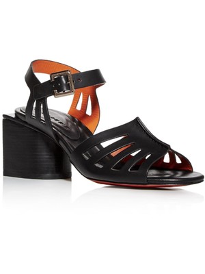 Pre-owned Clergerie Womens Black Padded Eline Square Toe Block Heel Leather Sandals 38.5