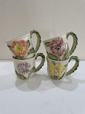 Fitz & Floyd Springs Flowers Collection Japan EUC RARE Cups / Mugs (Set of 4)