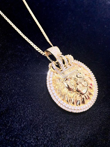 Solid 18K Gold Lab Diamonds LION KING Pendant Chain Necklace LIFETIME WARRANTY
