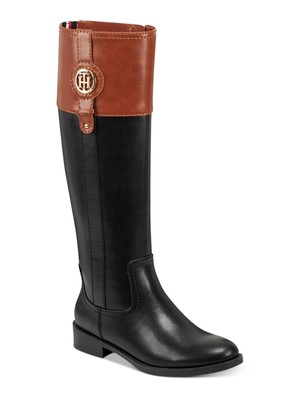 

TOMMY HILFIGER Женские ботинки для верховой езды черного цвета с логотипом, широкие икры Imina с круглым носком, 6,5 м, WC, Черный, TWIMINA3
