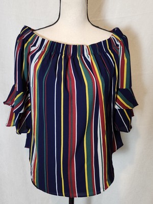 Moa Moa Women's Small Striped 3/4 Bell Sleeve Multicolor NWT