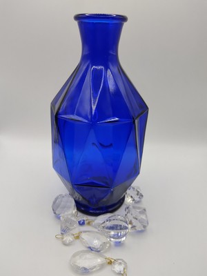 1950's MID CENTURY MODERN COBALT BLUE DIAMOND DECANTER ABSENT TOPPER STILL...
