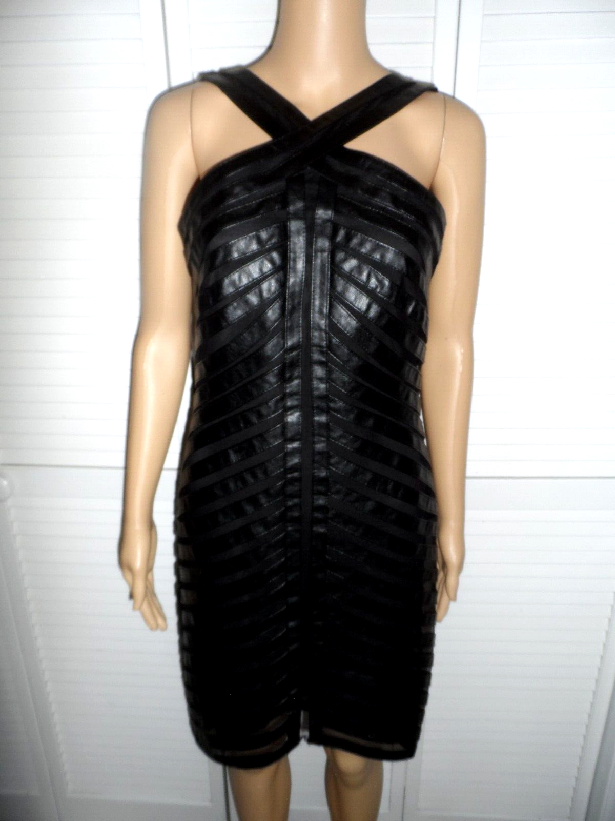 Sho by Tadashi Shoji size 4 faux leather banded black dress