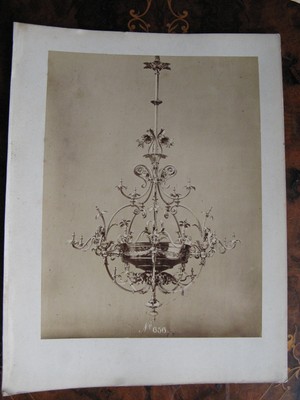 Albumen Photo Gas Light Fitting Chandelier c1870