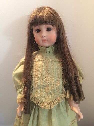 ANTIQUE REPRODUCTION BISQUE DOLL-WONDERFUL VINTAGE DRESS-24 INCHES TALL