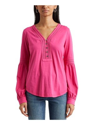 

LAUREN RALPH LAUREN Розовый женский топ с длинными рукавами и V-образным вырезом Petites