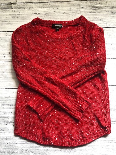 JORDACHE Red Sequin Covered Long Sleeve Medium Knit Sweater Girls SZ 7/8