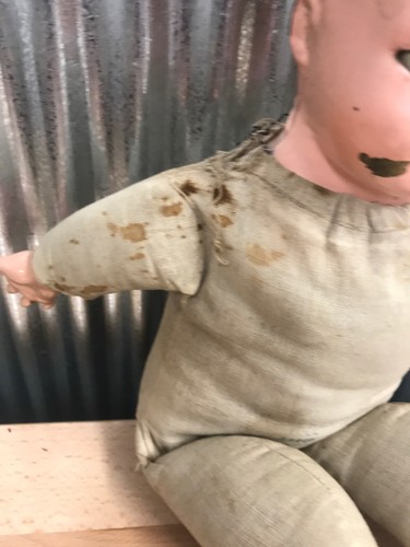 Antique Painted Brass (Metal) Doll Head Creepy Steampunk Art