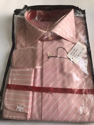 Luchiano Visconti Long Sleeve Classic Candy Stripe  Pink L/S French Cuff Shirt L