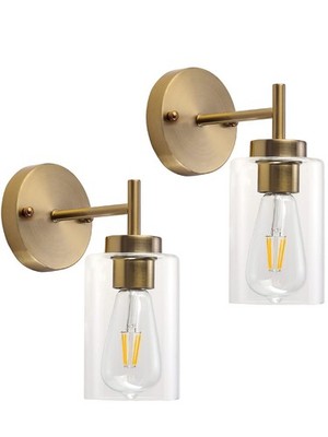 Gold Wall Sconces Set of Two, Brass Gold Vanity Lights for Bat...