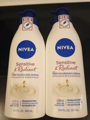 2  NIVEA SENSITIVE & RADIANT BODY LOTION FRAGRANCE FREE  16.9 FL OZ