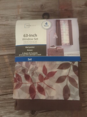 Mainstays 63x27.5  Window Curtain Rod Pocket Set Brown (4 Pc)  MISC8