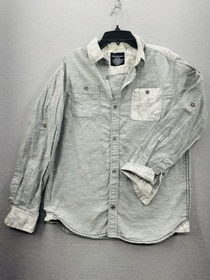 Calvin Klein Shirt Boys L 14/16 Gray Long Sleeve Dress Shirt Youth Retro Style