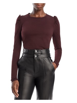 REBECCA TAYLOR Womens Burgundy Pullover Slim Fit Pouf Sleeve Crew Neck Top XS