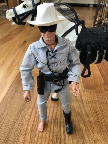 Vintage 1973 Gabriel Lone Ranger Action Figure With Jointed Horse Silver Set