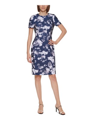 

CALVIN KLEIN Женское темно-синее платье-футляр выше колена с короткими рукавами Petites, Navy