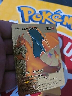 pokemon metal gold display card charizard v