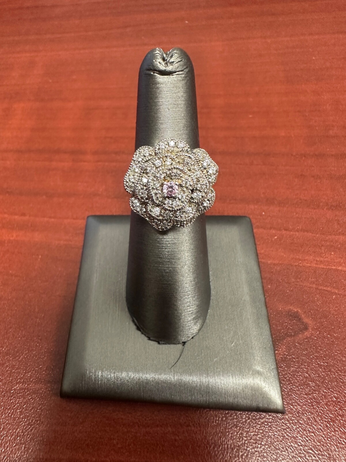 Beautiful Women's Floral Sterling Silver Lab Created Diamond Chipped Ring Size 6