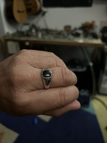 MEN SOLID 925 STERLING SILVER SQUARE BLACK ONYX VINTAGE RING