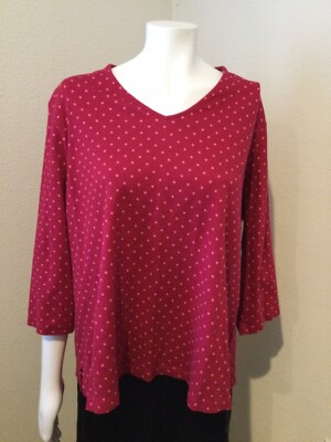 New Women s ISAAC MIZRAHI LIVE V-neck 3/4 Sleeve Red Cotton Top Size 2X /UK 3XL