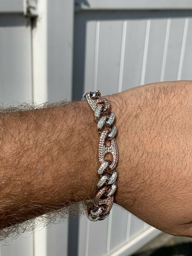 Pre-owned Silver Miami Cuban Gucci Bracelet Two Tone Rose Gold Plated Solid 925  Rapper Icy In  And Rose
