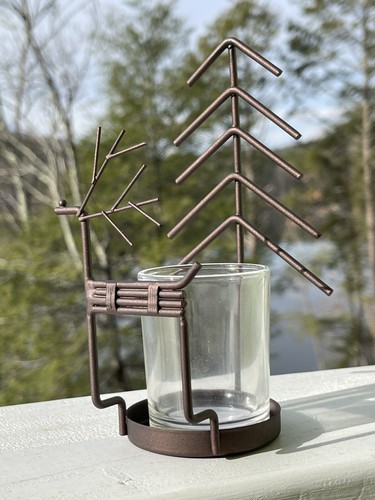 Metal Wire Brown Buck Deer Trees Silhouette Tea Light Rustic Nib