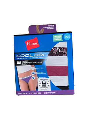 9 / 2XL Hanes Women's Cool Dri String Bikinis Panties  -  3 pair