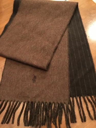 NWT Men's Polo Ralph Lauren Scarf, Brown Red Stripe Wool Blend Made In Italy