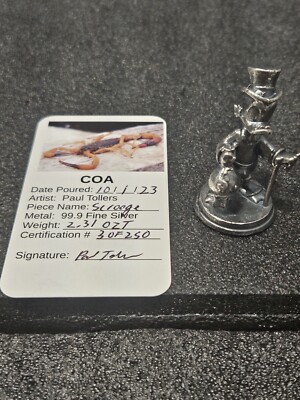 2.31 TROY OZ SCROOGE MCDUCK  HAND  POURED 3D FIGURE   99.9 FINE SILVER ANTIQUED