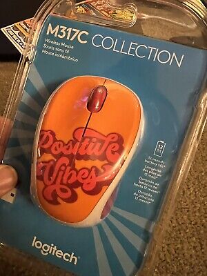 Logitech M317C Collection Wireless Battery-Operated Orange Mouse, Positive Vibes