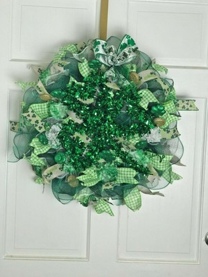 Handmade St. Patrick's Day Wreath - Deco Mesh 22