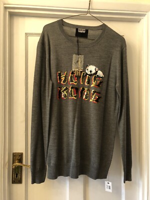 NEW MARKUS LUPFER GREY MERINO WOOL SEQUIN HONG KONG PANDA COLLECTORS JUMPER,M