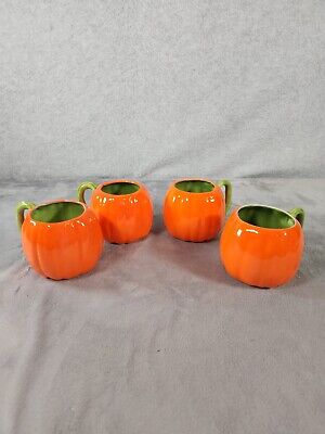 Set of 4 Festive Fall Halloween Handmade Pumpkin Mugs