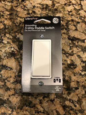 GE ULTRAPRO GROUNDING 3 WAY PADDLE SWITCH WHITE WITH EASY PRESSURE LOCK WIRING