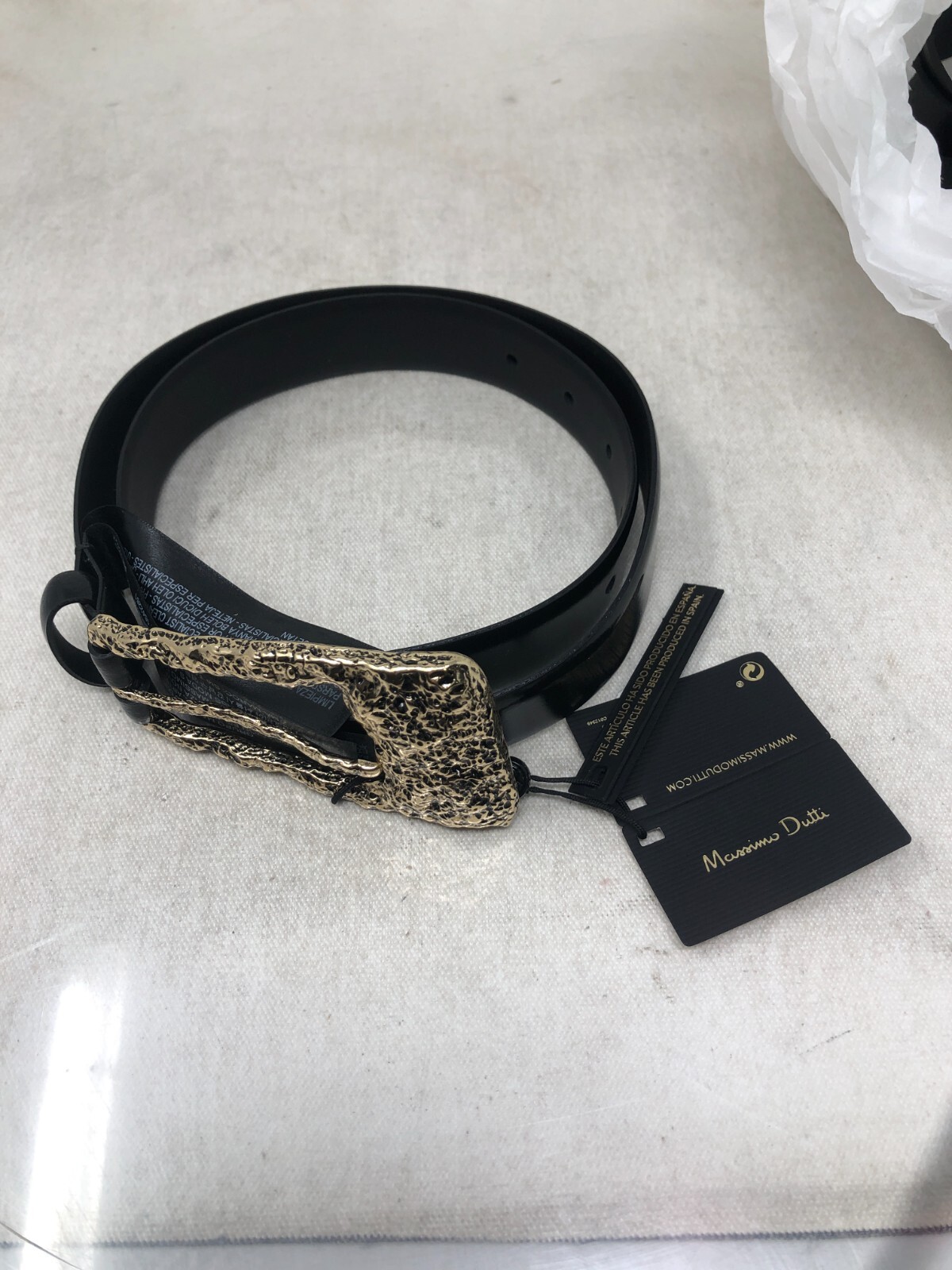 Massimo Dutti Belt Womens Size M Black Leather W/ Gold 