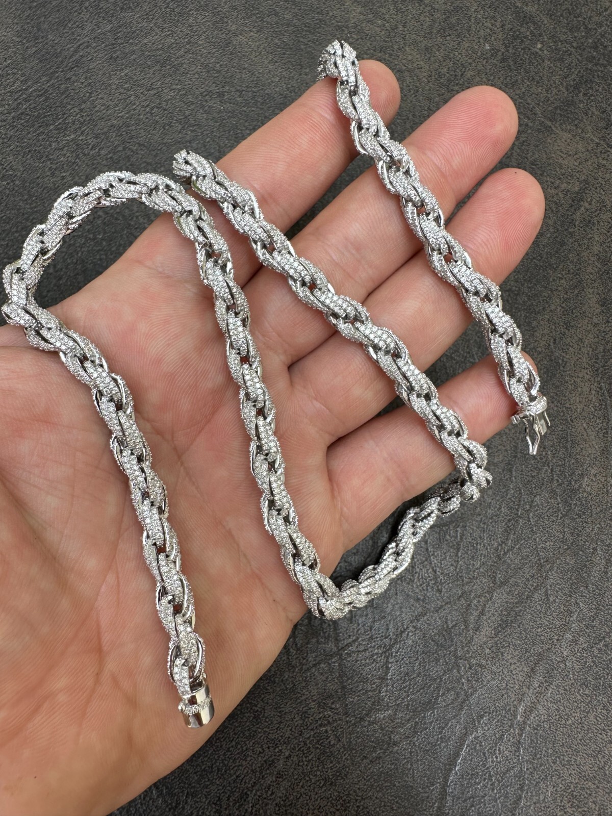 Pre-owned Harlembling Moissanite Iced 7.5mm Rope Chain Necklace Real 925 Silver Men's Hip Hop 16-28" In White/colorless