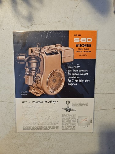 Vintage WISCONSIN ENGINE MODEL S8D COLOR BROCHURE Spec Sheet