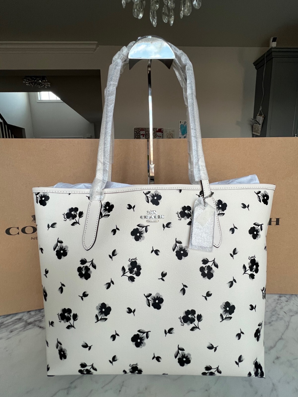 Coach City Tote With Floral Print CP073 Silver/Chalk Multi