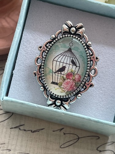 SLTONEtone  Bird Cage Pinky Mom Butterfly  Renaissance Ring Adjustable Memorial