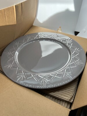 4 Godinger dinner Plates 10'' Embossed Criss Cross new pattern brown neutral 2390