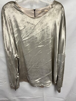 J BRAND Velvet Blouse Champagne Long Sleeve Shirt Size Large Zipper Back Sleeves