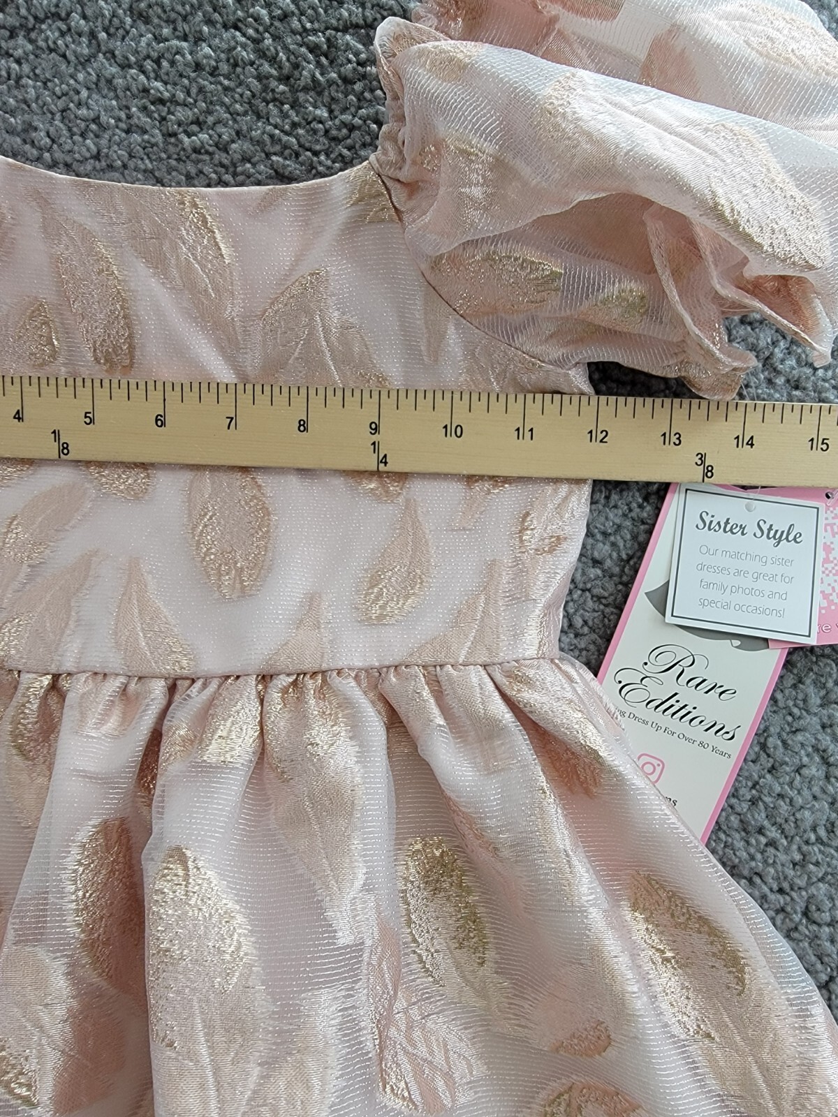 Rare Editions Puff-Sleeve Burnout Organza Dress Little Girls' 5 Blush Back Zip - Picture 6 of 16