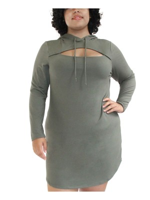 ПОЧТИ ЗНАМЕНИТЫЙ женский зеленый пуловер с капюшоном и коротким платьем с длинным рукавом Плюс 1X