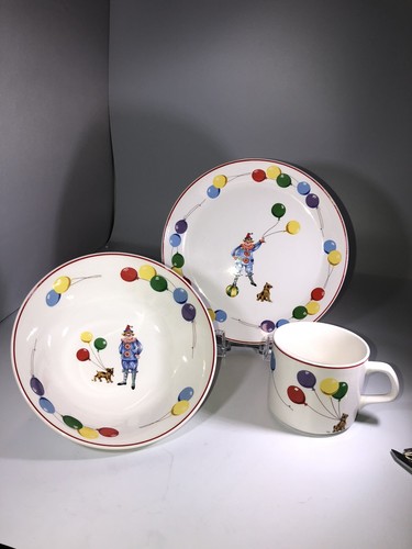 Vintage The Happy Clown Babies 1st dinner plate, bowl & cup! Colorful ballons!