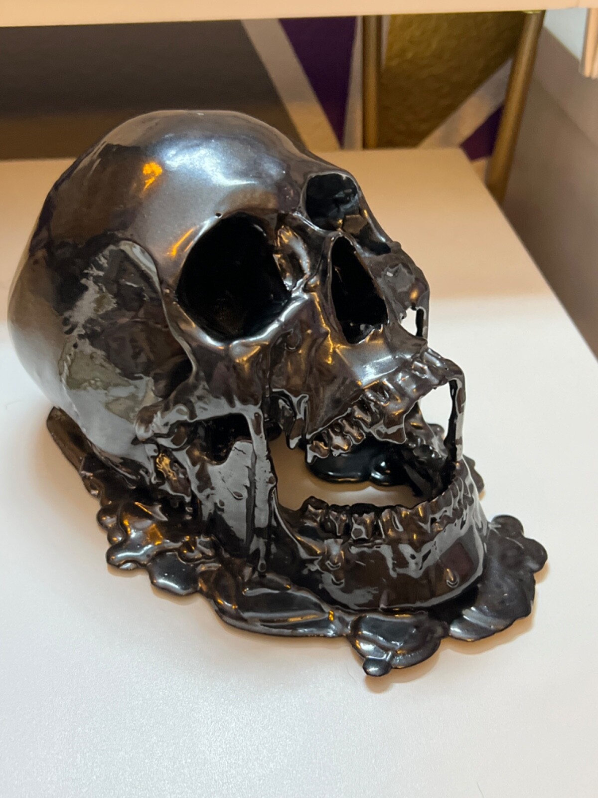 JACK OF THE DUST MELTING BLACK SKULL #242 SCULPTURE HANDMADE