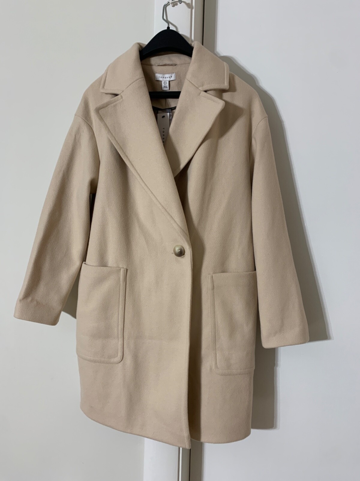 NWT TopShop Jacket Carly Coat In Oatmeal Collar Button Size 2