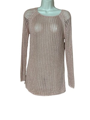 Questions Women's Shine Crochet Long Sleeve Cover Up Pink Sweater Size Medium