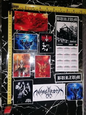LOTTO 8 Pcs Stickers Black Metal + Calendario + Segnalibro Kit Dissection Marduk