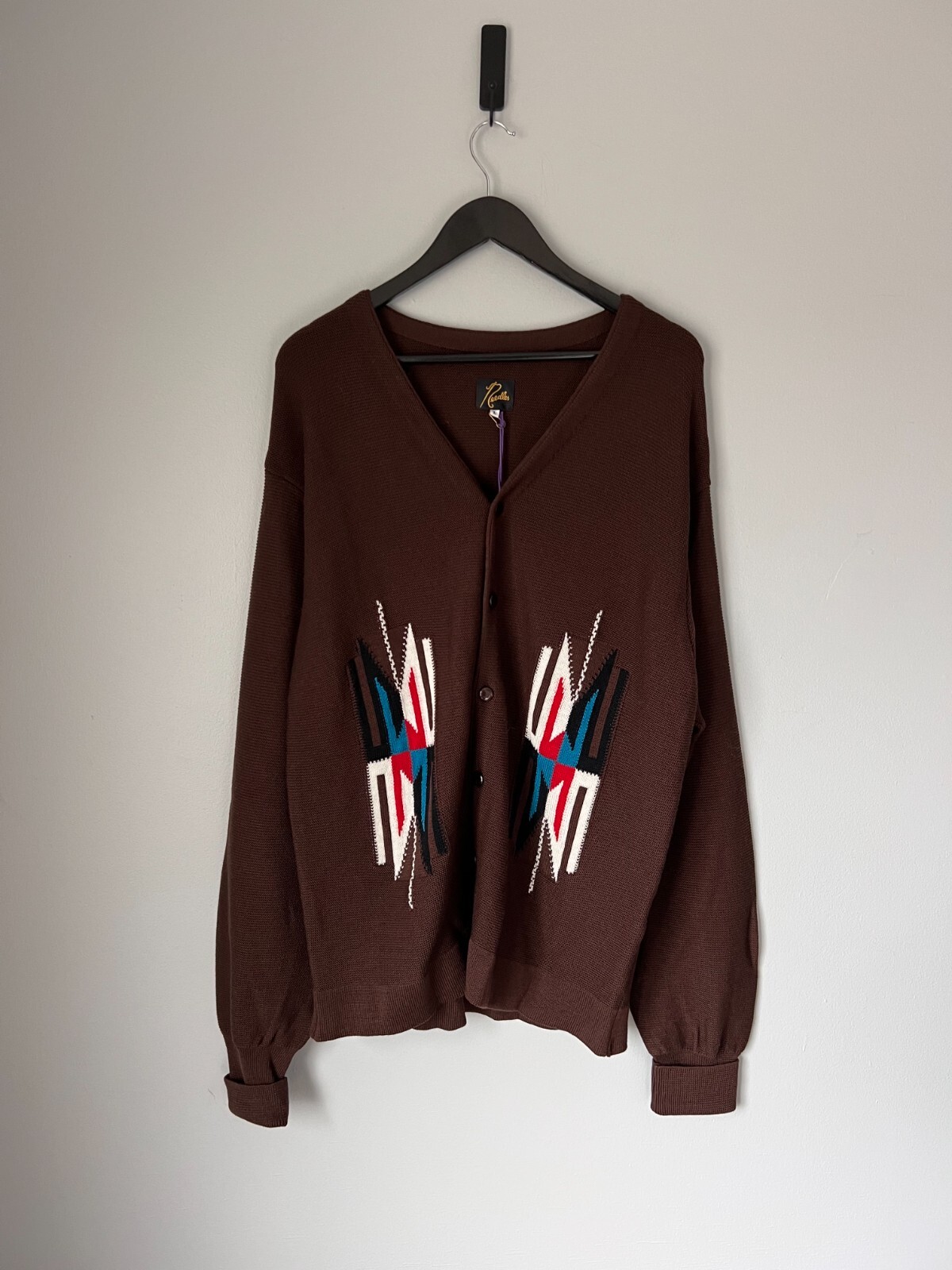 美品 Needles 24SS V Neck Cardigan Chimayo Needles Cardigan 24SS V NECK CHIMAYO Pattern M Wool Black