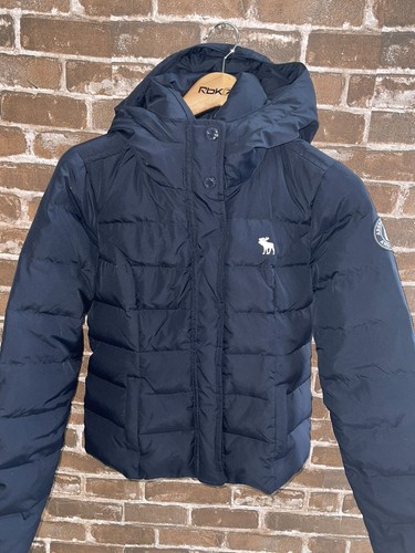 ABERCROMBIE & FITCH WOMENS SMALL HOODED PUFFER JACKET NAVY